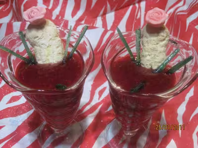 Coupes aux framboises et angélique confite