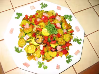 Courgettes aux dés de jambon