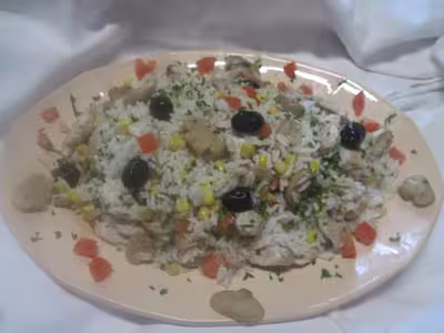 Emincé de filet et poulet au riz et légumes