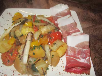 Fricassées de légumes au jambon cru fumé