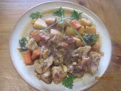 Jardinière aux légumes et sauté de porc