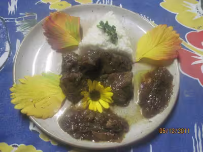 Morceaux de boeuf bourguignon aux oignons