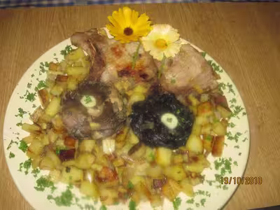 Pommes de terre blue belle sautées et champignons