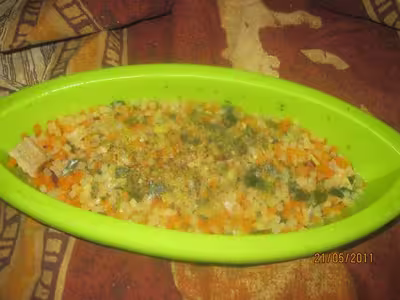 Brunoise de légumes et porc au micro-ondes
