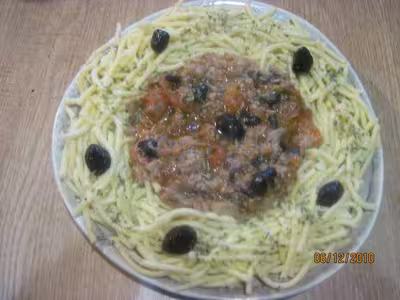 Spätzles sauce au thon,tomate,olives noires
