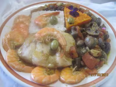 Pavé de cabillaud aux légumes et crevettes