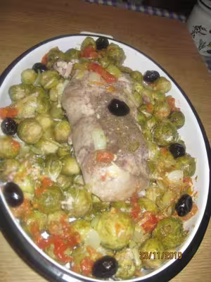 Pointe de porc sans os aux choux de bruxelles