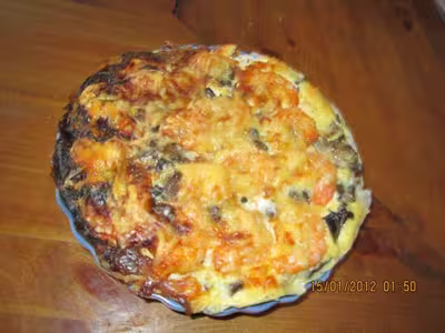 Quiche au saumon, crevettes, fromage de brousse