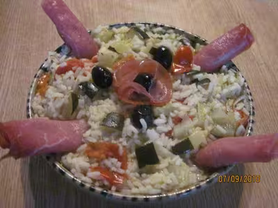 Riz aux légumes et bacon