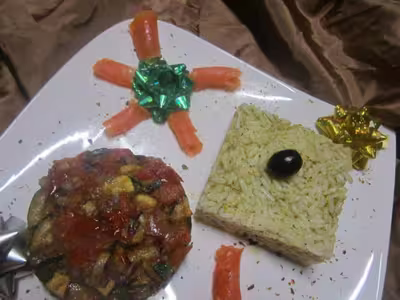 Riz au pesto.légumes.truite fumée