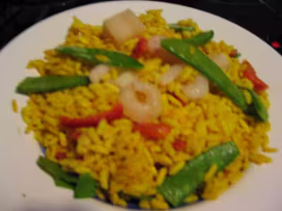 Riz au poisson et pois mangetout