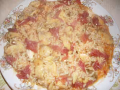 Riz ,champignons,jambon de parme à l'ortie
