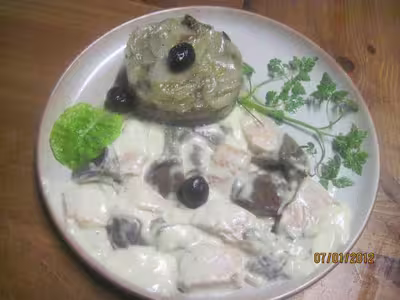 Saumon rose aux pleurotes; sauce poisson