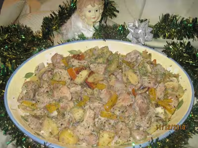Sauté de porc aux légumes, sauce crémée