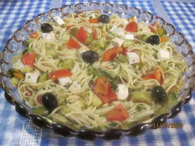 Spaghettis aux légumes de saison et feta
