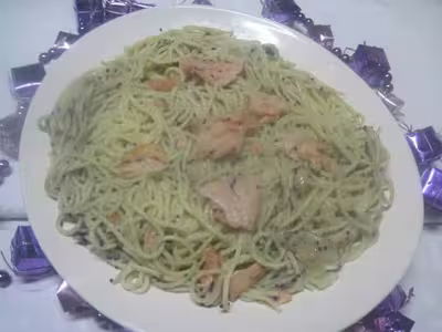 Spaghettis au saumon.parmesan