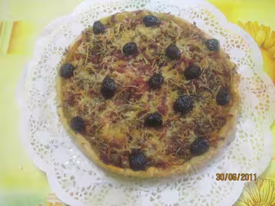 Tarte façon pizza aux poivrons et dés de lardons