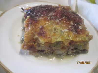 Veau haché et haricots verts gratinés au four