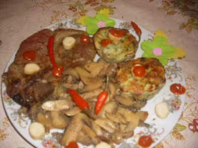 Echines de porc et flans de légumes