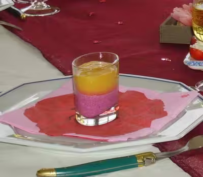 Verrine de mousse de carottes et mousse de betterave rouge