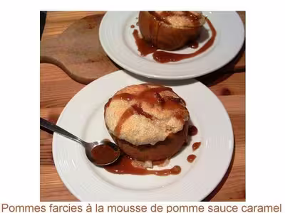 Pommes farcies, mousse de pommes sauce caramel