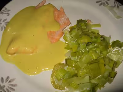 Thermomix: Saumon sauce à la mangue et poireaux