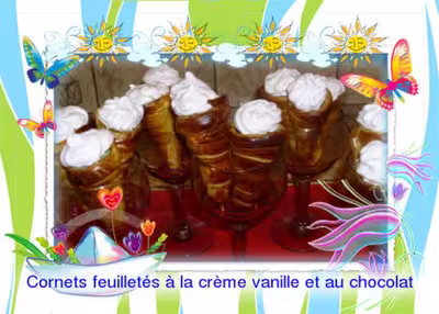 Cornets feuilletés à la crème vanille et chocolat
