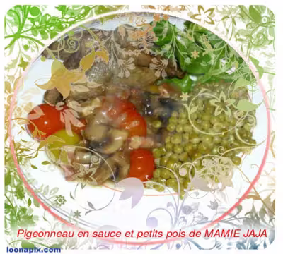 Pigeonneaux aux champignons et petits pois