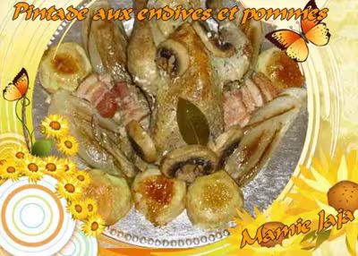 Pintade aux endives braisées et pommes caramélisées