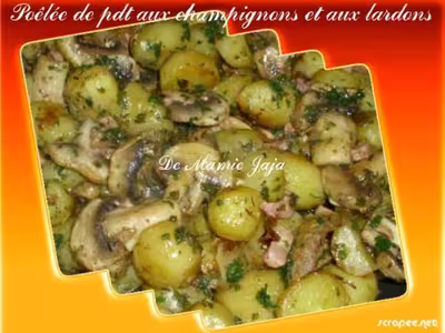 Poêlée de pommes de terre, champignons et lardons aux herbes de Provence
