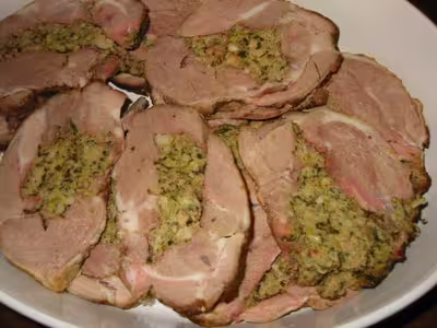 Thermomix: Epaule d'agneau farcie aux olives,  amandes photo