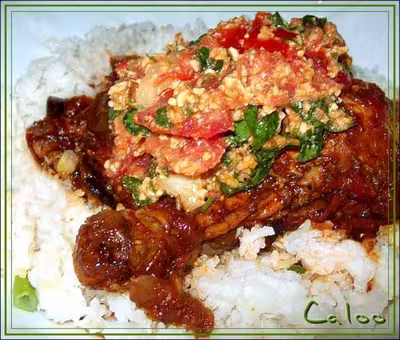 Massalé de poulet, rougail pistache et riz coco