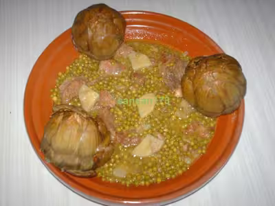 Tajine de petits pois aux fonds d'artichauts