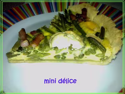 Quiche aux haricots verts , lardons et chèvre