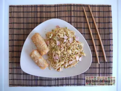 Nouilles chinoises à la cantonaise / nems