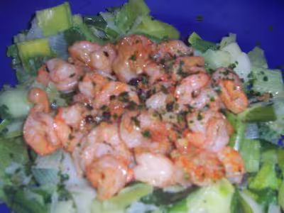 Crevettes piquantes aux poireaux